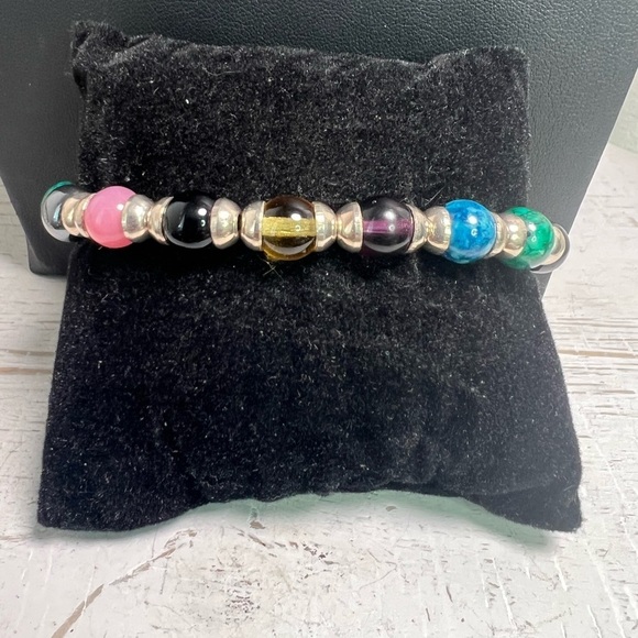 Taxco Jewelry - Taxco Mexico Sterling Silver Stone Bracelet 6 3/4” B11